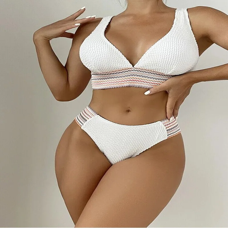 

2023 сексуальный купальник с лентами, Женский однотонный комплект бикини с высокой талией, женский купальный костюм с подкладкой, пляжная одежда для плавания