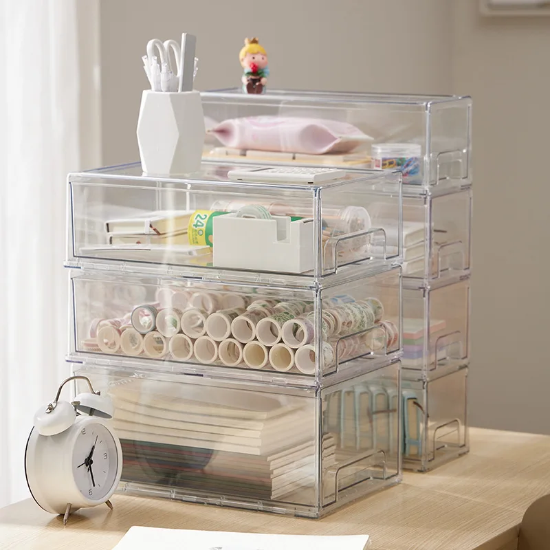 Stackable Transparent Desktop Drawer Type Storage Box Mini Cosmetic Storage Organizer Sundrie Holder Home Office