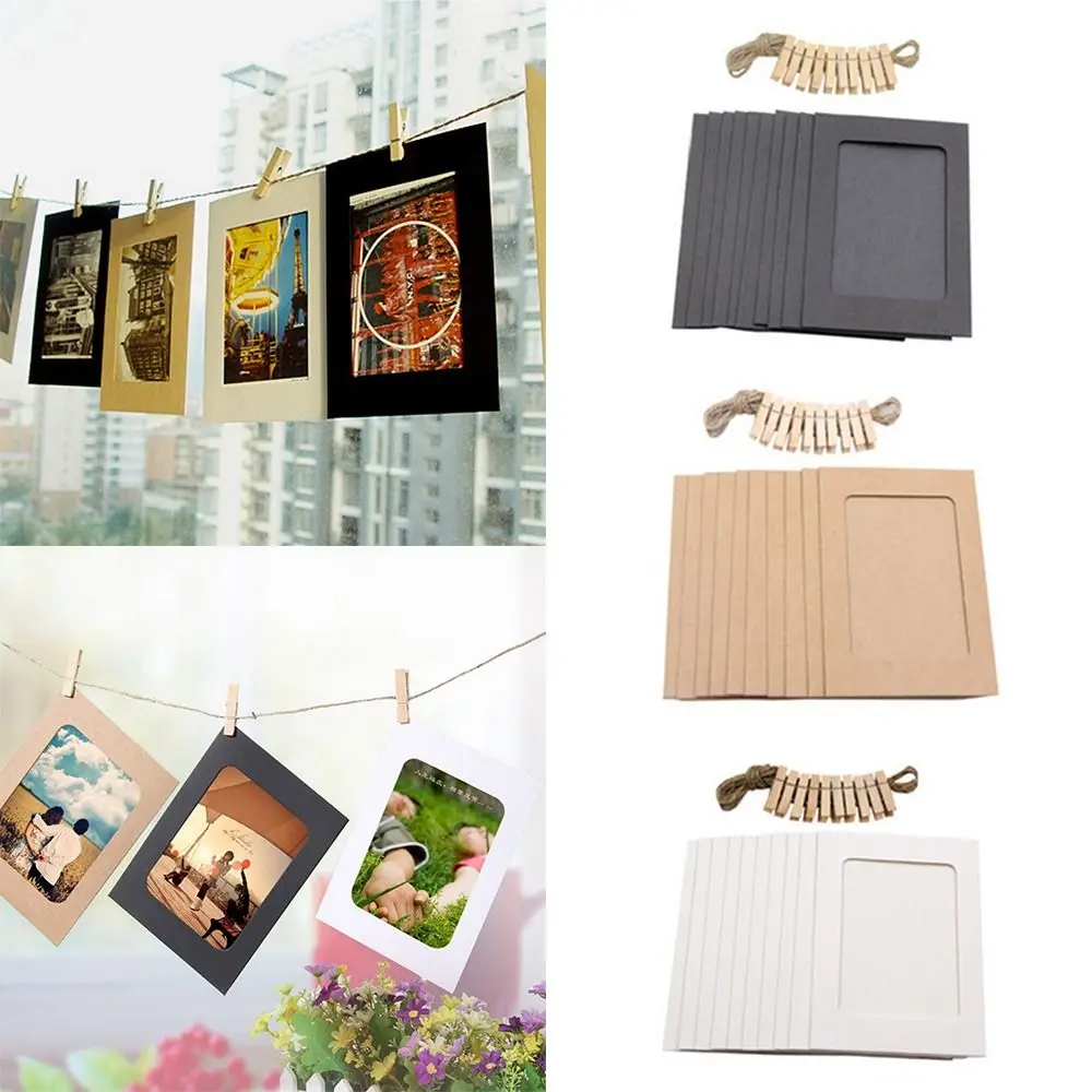 Photo Frame 10pcs Combination Paper With Clips DIY Kraft Hanging Wall Photos Album Home Decoration