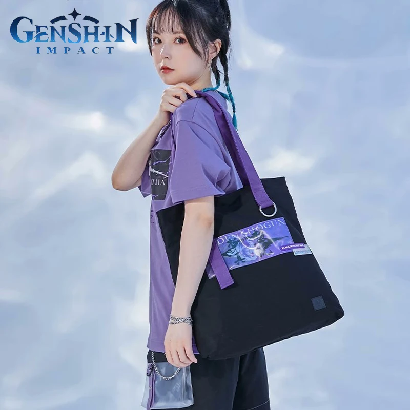 

Genuine Genshin Impact Raiden Shogun Cosplay Bag Large Capacity Canvas Shoulder Bag Anime Game Halloween Cosplay Prop Xmas Gift
