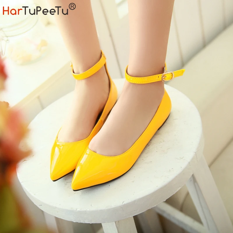 Lolita Flats Women 2022 Drsss Shoes Size 50 Candy Colour Pointed Toe Summer Autumn Mary Jane Shoes PU Leather Zapato Mujer