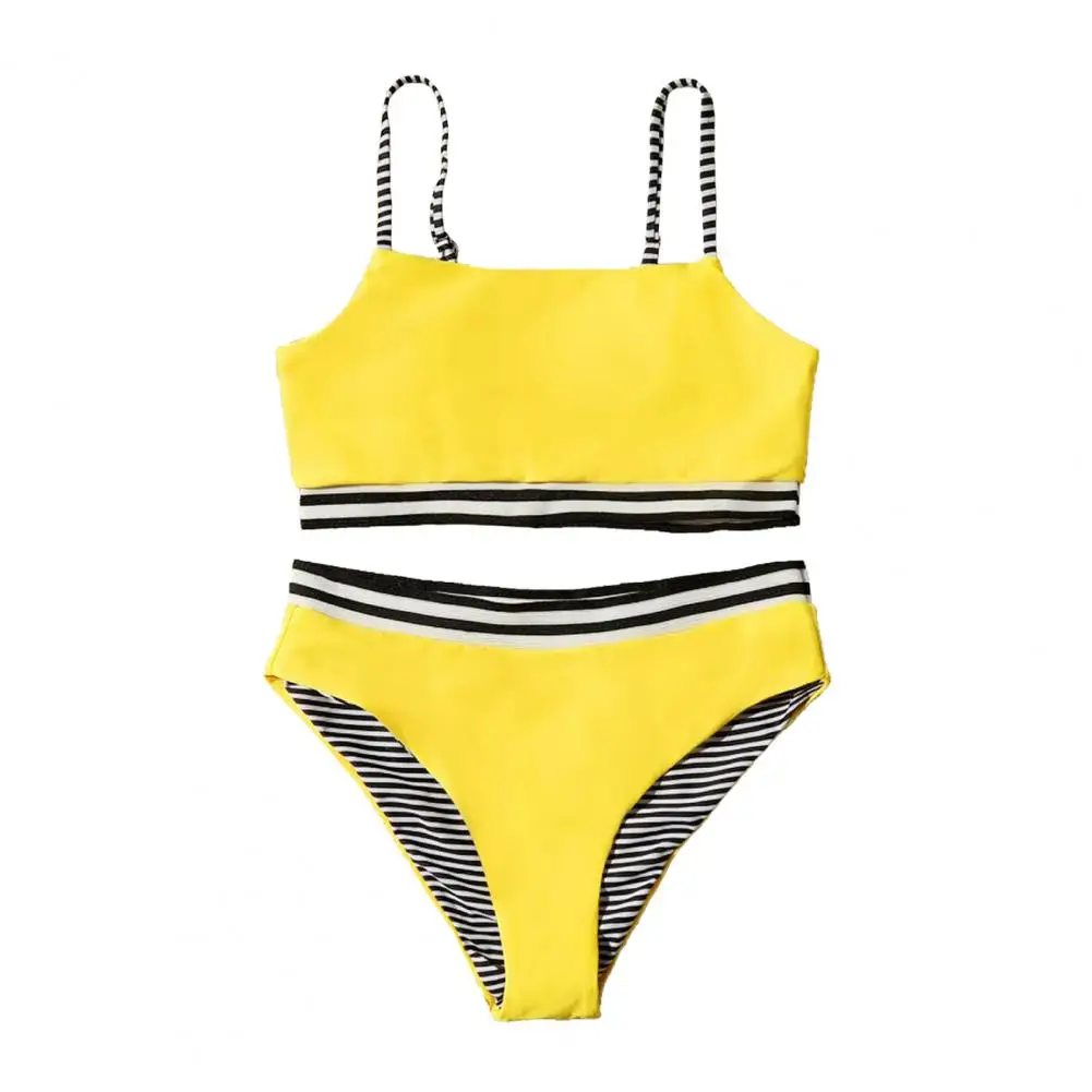 Safe Durable Swimsuit for Kids High Children Swimsuit Stylish Black White Striped Split Sling Children's Safe for A