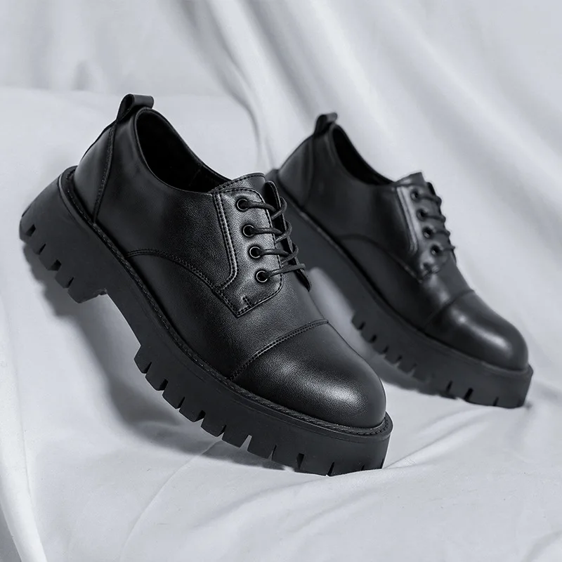 

Мужские деловые туфли, мягкая кожа, на шнуровке, повседневные, деловые, свадебные, деловые, обувь Дерби, черные, на платформе