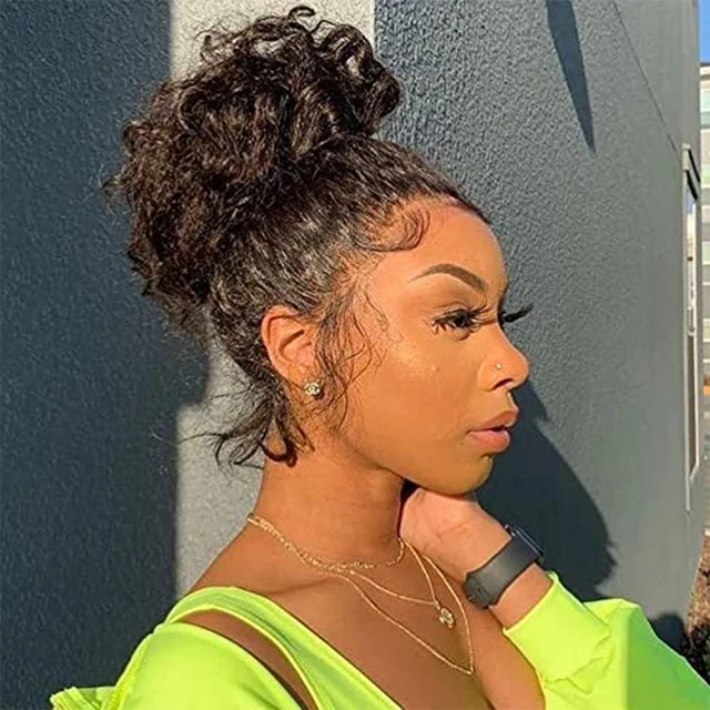 Perruques Lace Front 360 en Cheveux Humains Bouclés Crépus, Perruque Complète HD avec Cordon Invisible et Ligne de Cheveux Naturelle, Sangle Discrète 360 1