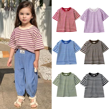 1-9Y Kid Girl Tshirt Summer Children Clothing Stripe Cotton Short Sleeve Toddler Tops Baby Boy Outfit Casual T-shirt Kid Clothes 1
