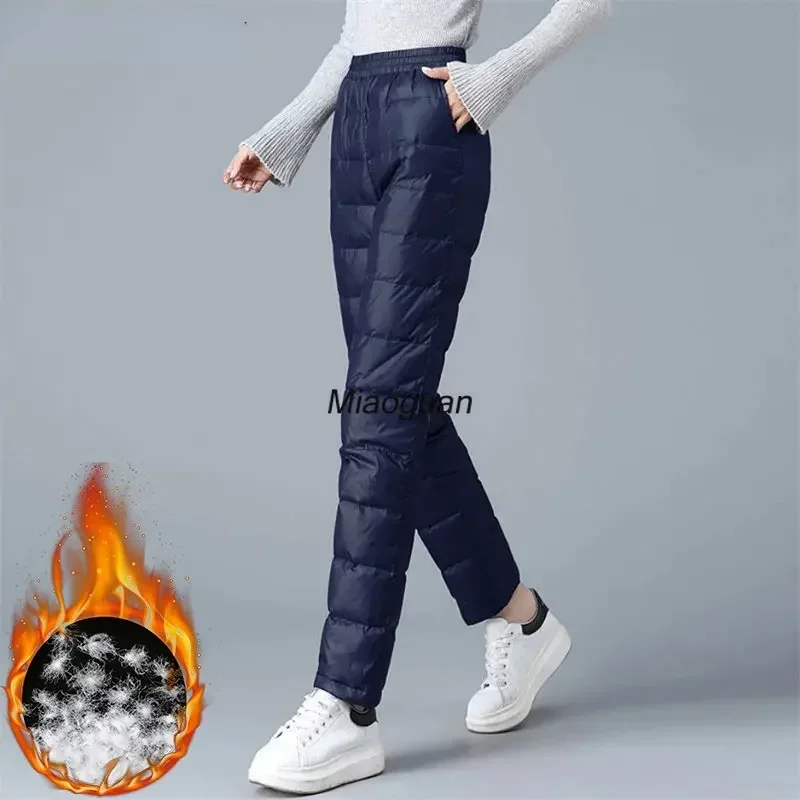 Winter Warm Ultra-light Duck Down Sweatpants High Waist Oversized 4xl Baggy  Pants Women's Snow Wear Basic Straight Trousers New