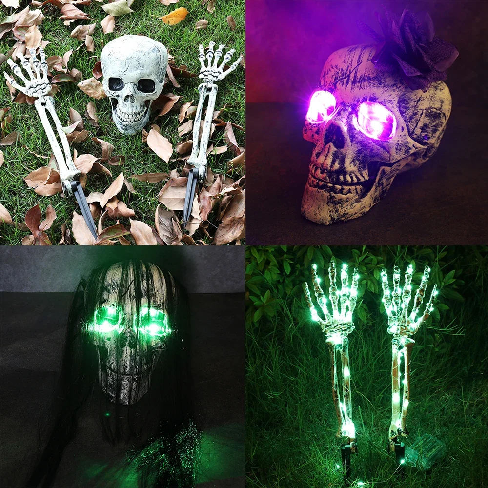 

Fake Skeleton Head Hands Decor Stake Halloween Decoration Scary Glow Party Supply Haunted House Yard Lawn Garden Graveyard Decor