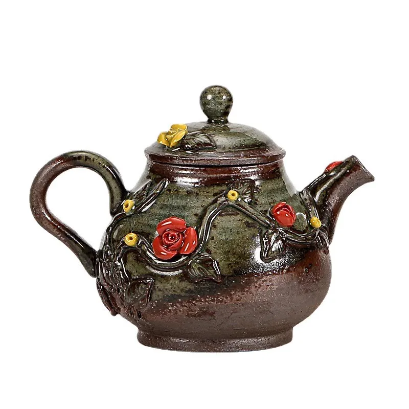 Wood-fired Hand-made Teapot Japanese Retro Coarse Clay Tea Infuser Kung Fu Tea Accessories Teapot Hand-hammered Beam Pot