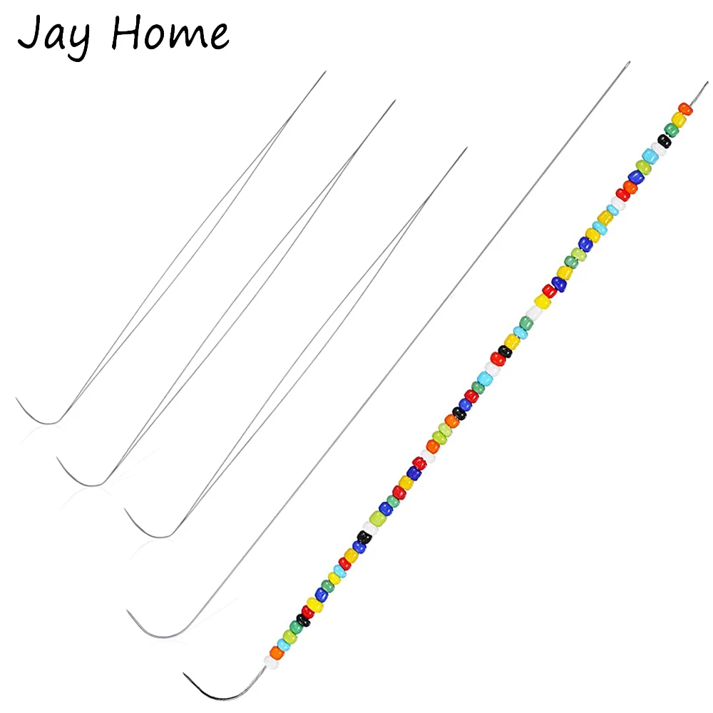 2 SIZE Stainless Steel Curved Needles 4.5/7.5 Inch Big Eye Curved Beading Needles Curved Bead