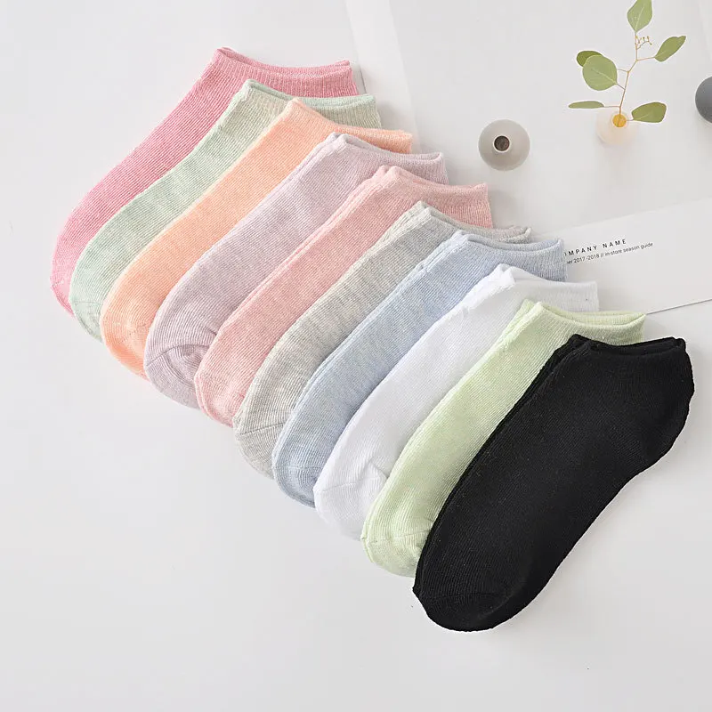 Women Female Girls Ankle Socks Soft Cotton Casual Fashion Simple Solid Candy Colors Short Socks Spring Summer Low Cut Socks