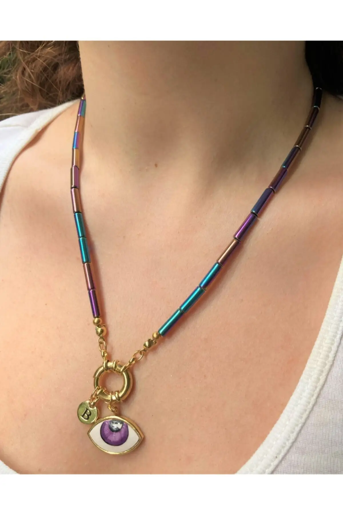 

Magenta Eye Detailed Burning Rotary Color Pipe Hematite Necklace Clip Natural Stone Purple One Size Steel Jewelry & Jewelry Accessory
