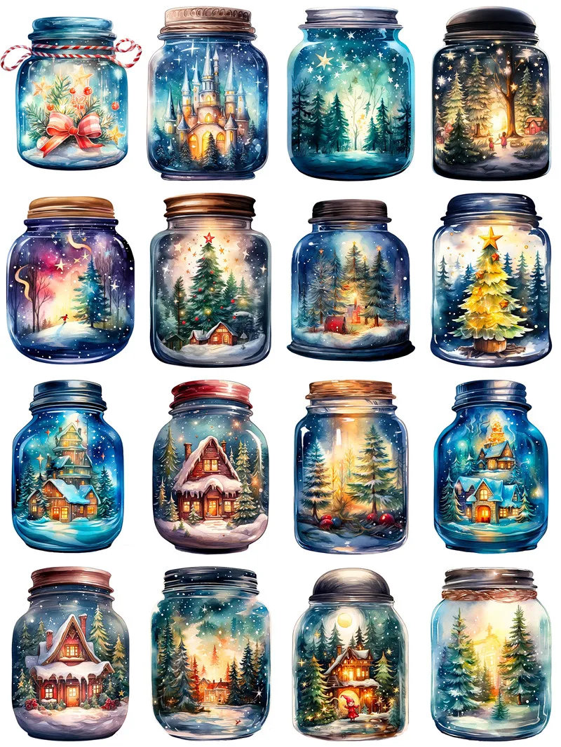 16Pcs/Pack Winter Christmas Magic Pot Sticker DIY Craft Scrapbooking Album Junk Journal Decorative Stickers