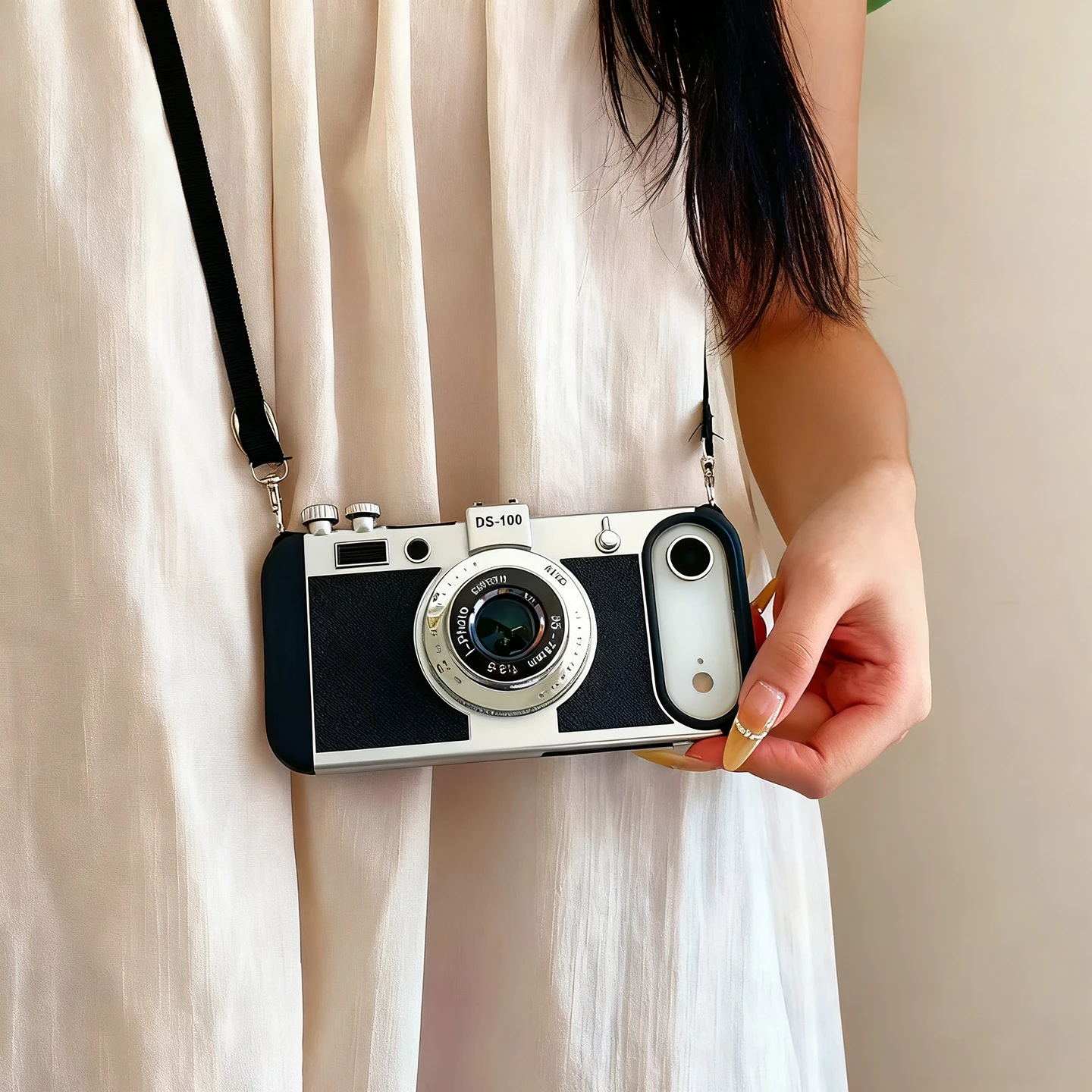 3D Retro Camera Crossbody Phone Case with Shockproof Lanyard