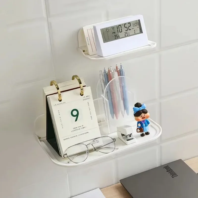 Foldable Wall Shelf Punch-Free Wall-mounted Plastic Floating Shelf Household Bathroom Toilet Towel Clothes Storage Rack 2