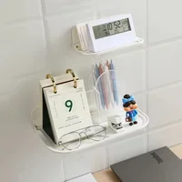 Foldable Wall Shelf Punch-Free Wall-mounted Plastic Floating Shelf Household Bathroom Toilet Towel Clothes Storage Rack 2