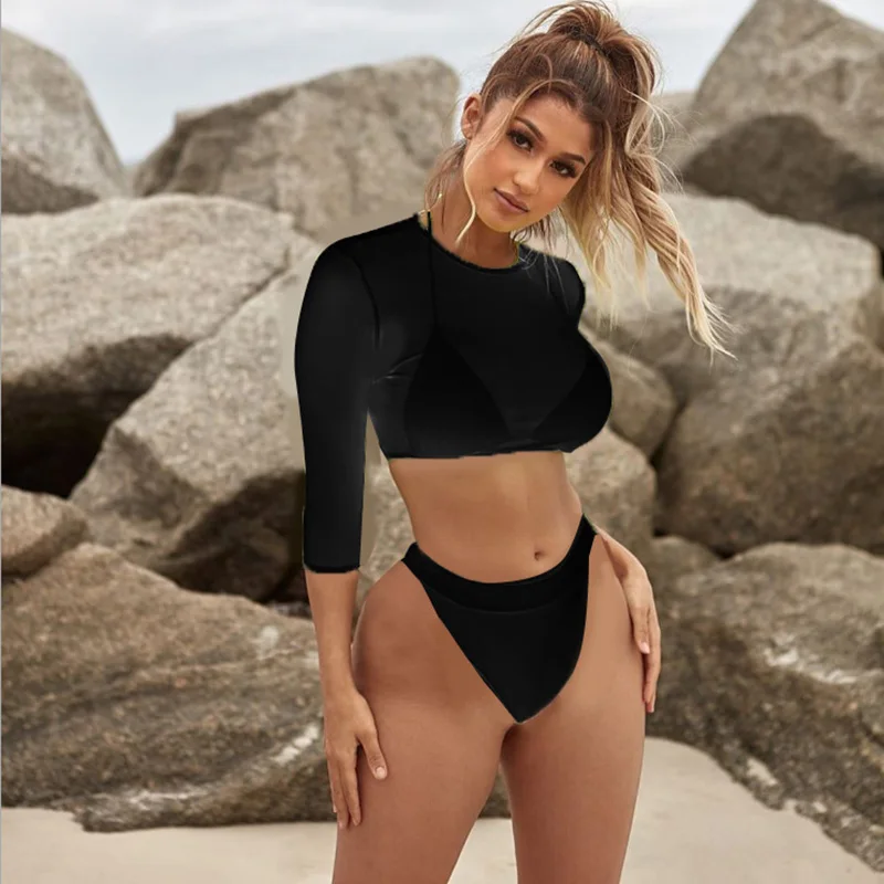 

Women Swimsuits Sexy Bikini Set Three Pieces Leopard Low Waist Lace Up Brazilian Swimwear Long Sleeve Summer Bathing Beach Wear