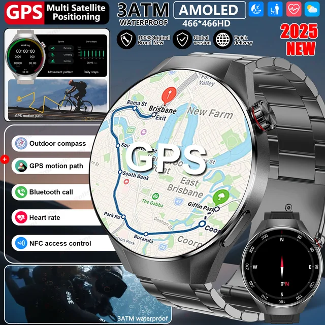 2025 nieuwe heren GPS Outdoor Fitness Smart Horloge 1.75-inch AMOLED Scherm Hartslagmeter Bluetooth Oproep IP68 Waterdicht