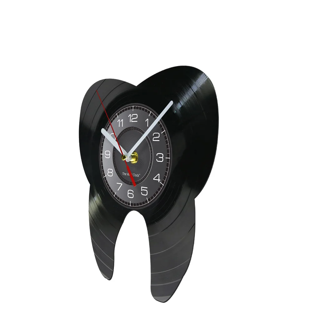 Tooth Shaped Laser Cut Longplay Wall Clock For Dental Clinic Orthodontist Office Vinyl Record Wall Clock Dentist Hygienist Gift 3