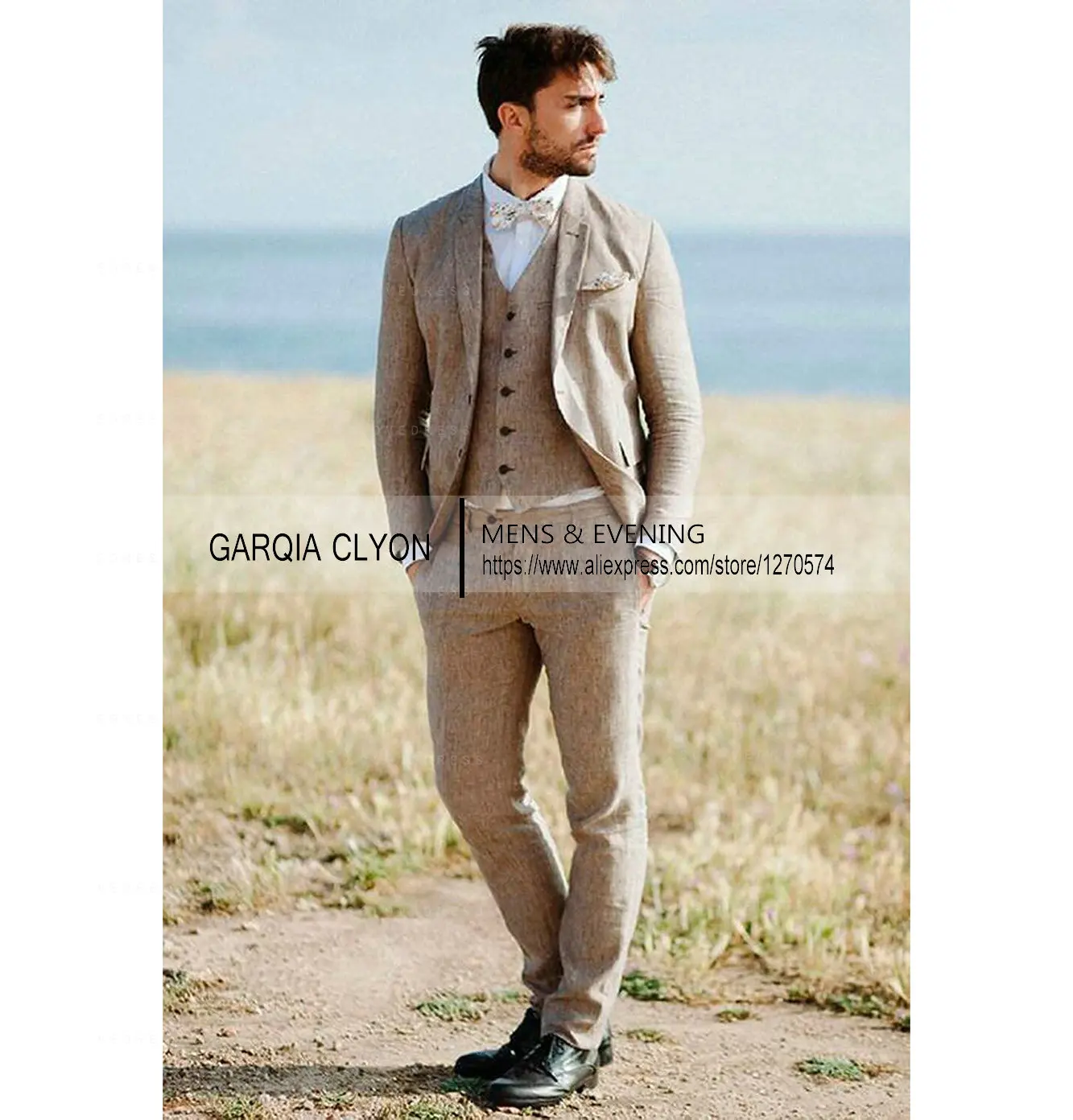 2024 New Men's Suit 2 Pieces Cotton and Hemp Notch Lapel Flat Slim Fit Casual Tuxedos For Wedding(Blazer+Pants)