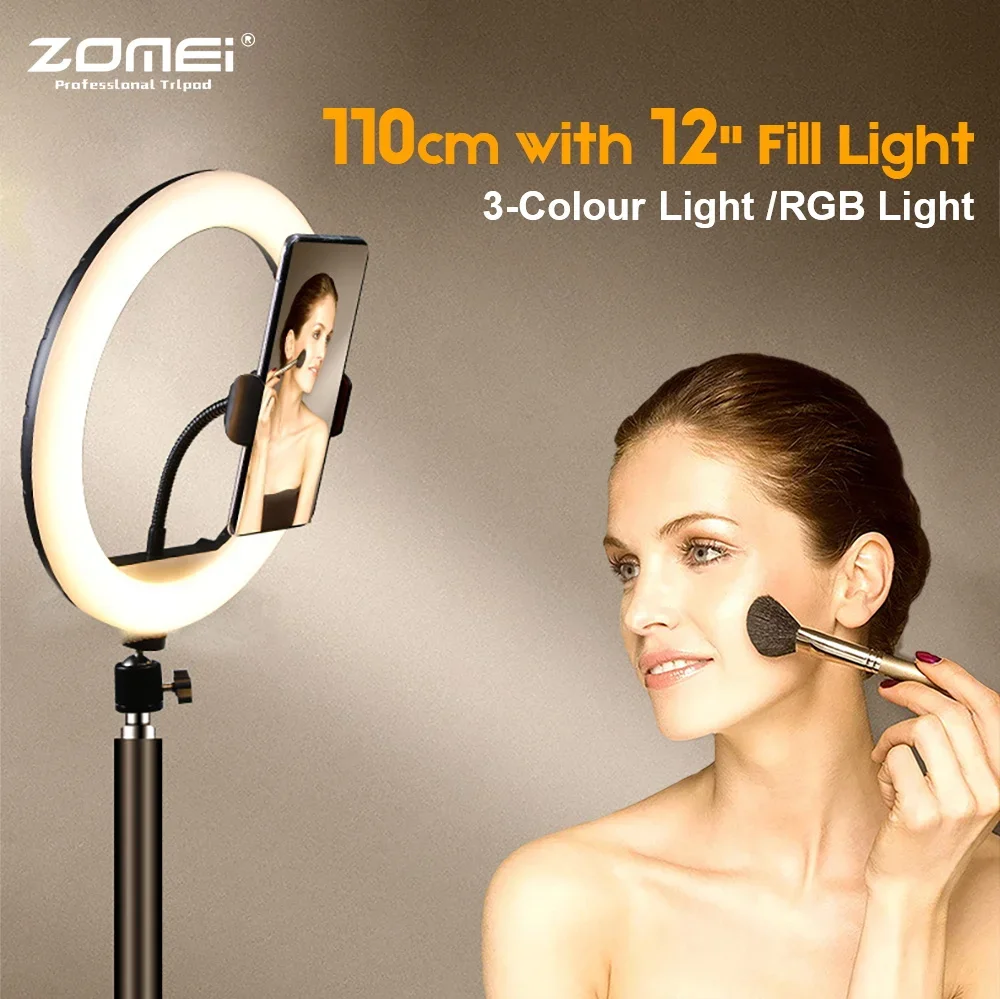 UEGOGO 110cm Phone Tripod with 12''RGB Selfie Ring Light 32cm LED Fill Light Photography Stand Holder For Mobile Phone Youtube