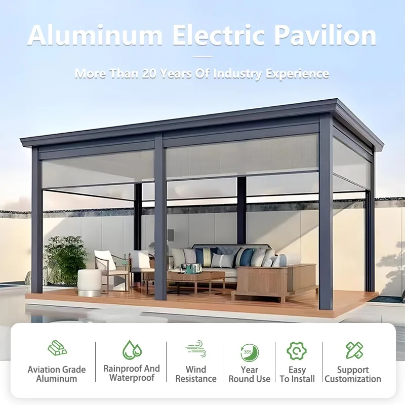 Pergola Gazebo in Alluminio Impermeabile per Esterni, Personalizzabile con Tetto a Lamelle Regolabili e Illuminazione LED Inclusa per Ambienti Esterni Domestici - immagine 2