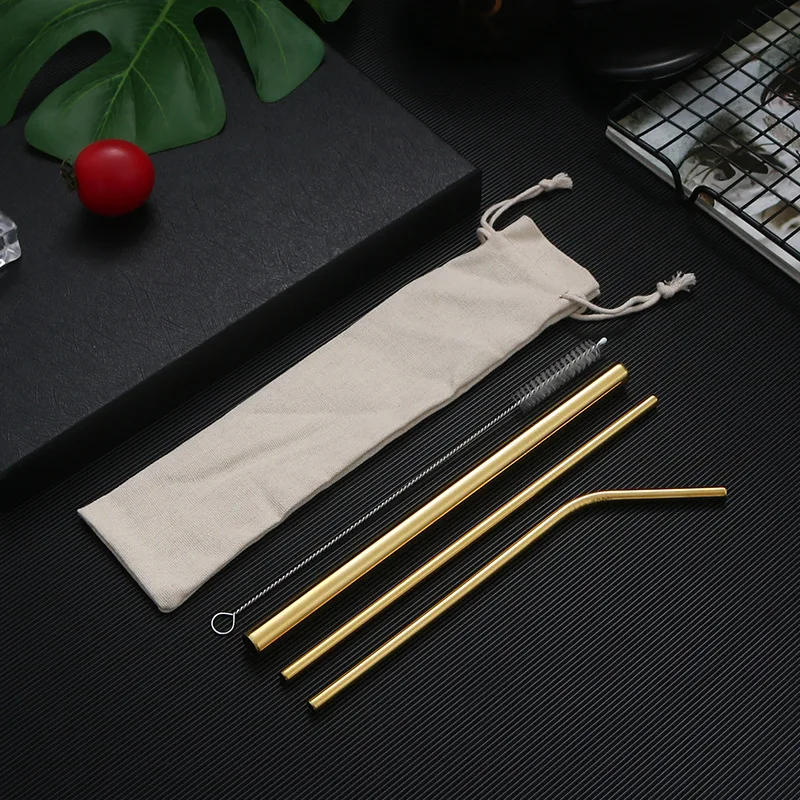Vibrant Reusable Metal Straw Set with Cleaning Brush - 304 Stainless Steel Drinkware Accessory