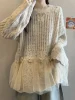 plus Size Women's Knitted Long Sve Sweater Floral Embroidery Lace Splicing Autumn Winter Thiened Breathable Casual Top
