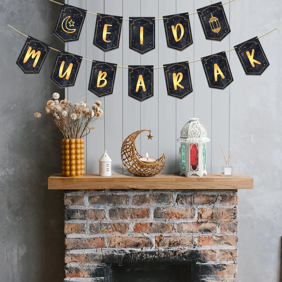 

Eid Mubarak Paper Banner Garland Moon Star Hanging Ornaments Islamic Muslim for Home Ramadan Decoration Festival Party Supplies