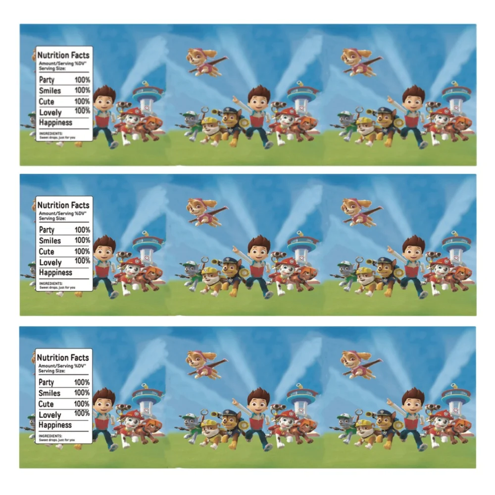Paw Patrol Water Bottle Labels Stickers Dogs Wine Champagne Candy Wrap Kids Boys Birthday Party Decorations Supplies Gifts Toys