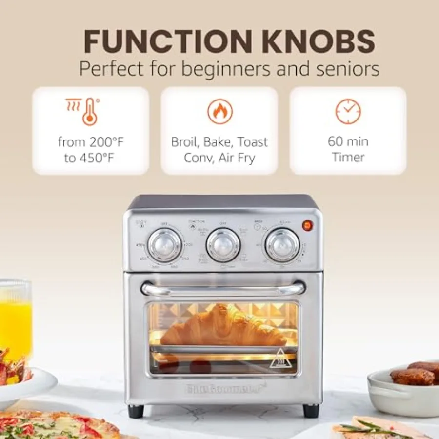 8.5Qt Air Fryer Oven with Convection Stainless Steel 800-Watts Time and Temperature Controls Air Fry Broil Toast Bake Includes 5