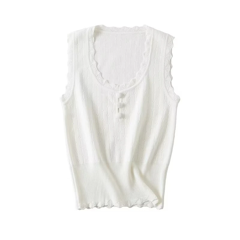 

Fashion Temperament White Sleeveless Vest Suspenders Tube Top Slim Fit And Thin Knitted Top T-shirt