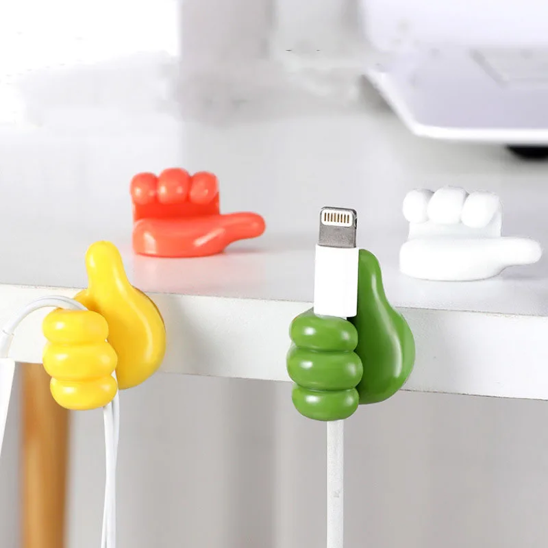 10pcs Mini Thumb Shape Hook Bathroom Kitchen Free Punching Multi-function Data Cable Holder Keychain Toothbrush Sticky Hook