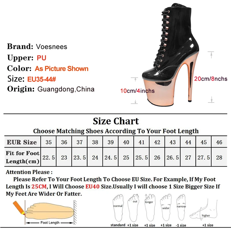20CM/8Inch Short Boots For Women Electroplate Platform Stiletto Pole Dance Shoes Plus Size 43 44 Woman Fetish High Heels Booties