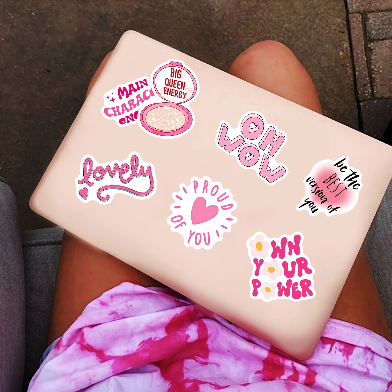 Motivational Pink Cartoon Quote Stickers - 50 Pack Inspirational Decals