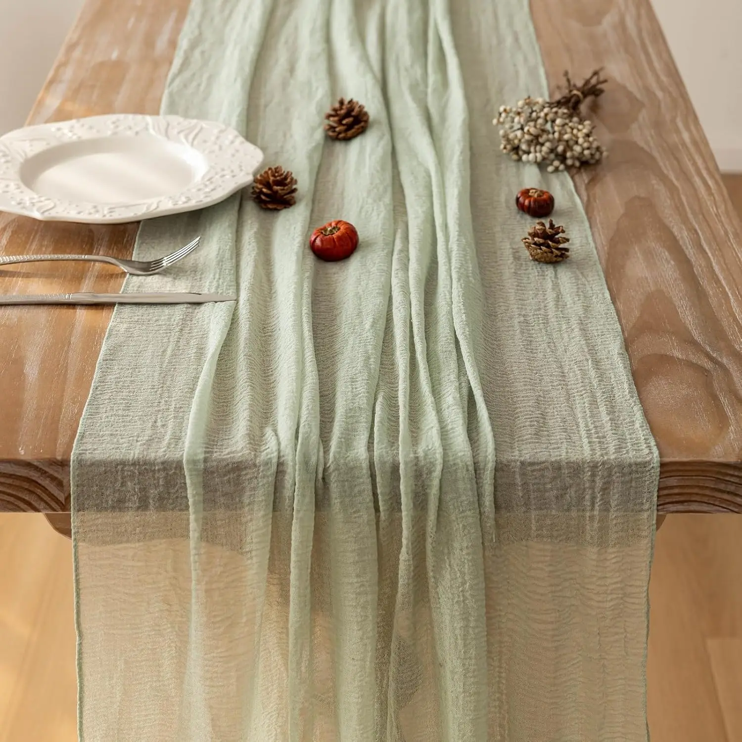 Sage Green Spring Table Runner Cheesecloth 120 Inch 10 FT Rustic Boho Cheese Table Runner for Wedding Baby Shower Bridal