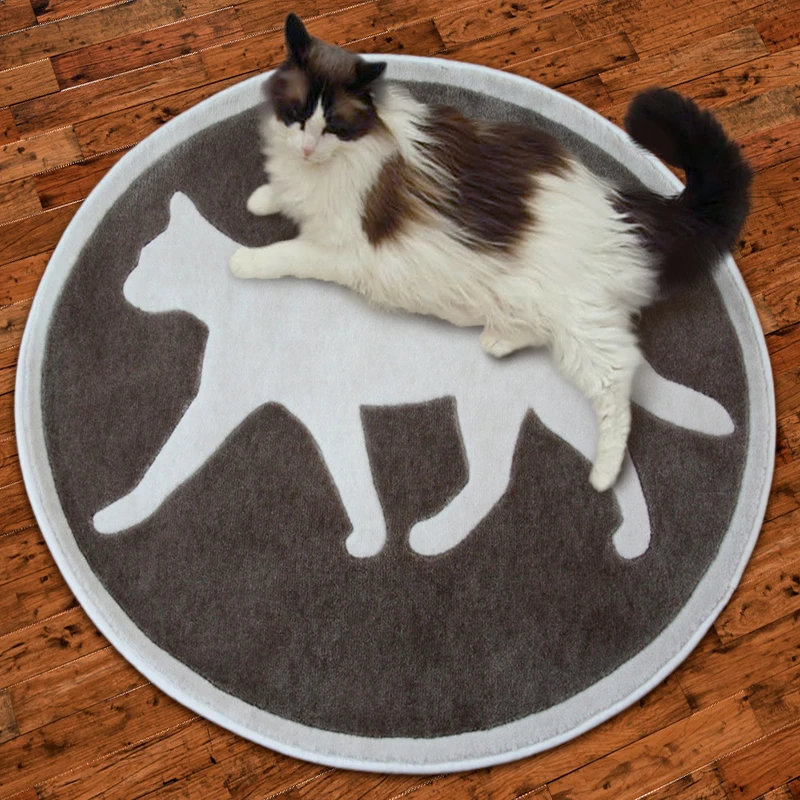 

Cat Round Carpet Pets Bedroom Door Mats Livingroom Decorate Gift Area Rug Customizable