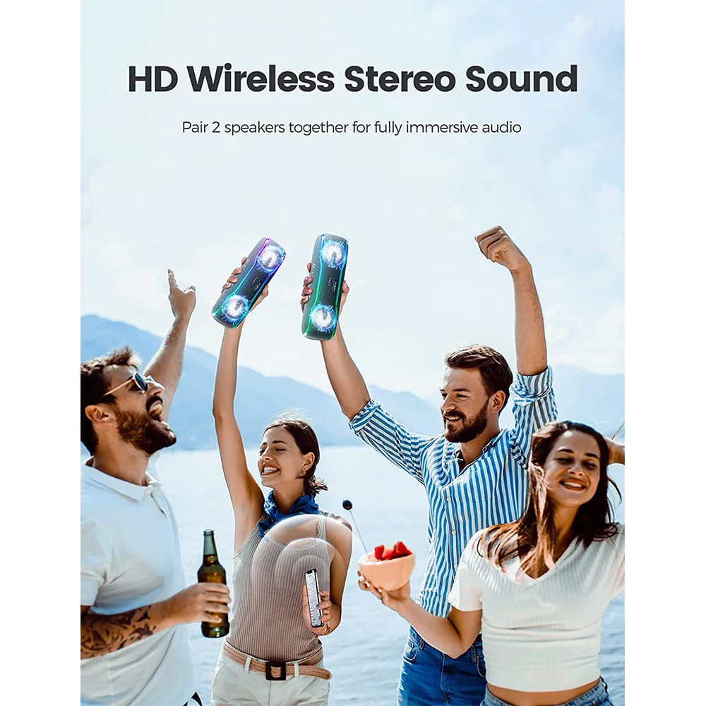 WISETIGER Bluetooth Speaker Outdoor IPX7 Waterproof 25W BT5.3 Loudspeaker Stereo Surround Speaker with Cool Pulsing EQ Lights bluetooth speaker