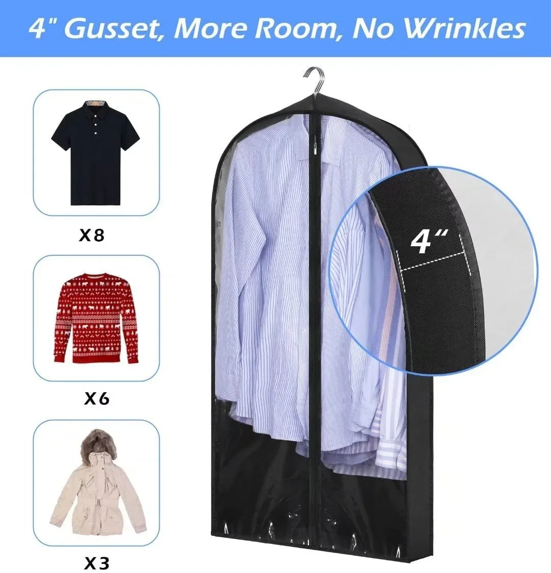 Black Washable Dust Cover Clothes Dust Cover Clothes Storage Hanging Bag Household Transparent Waterproof Kit Cover