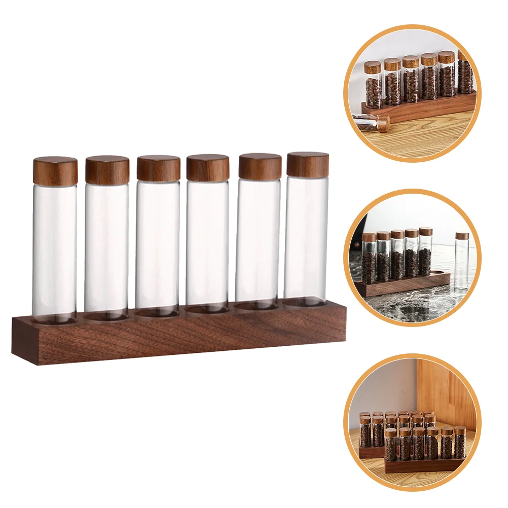 

Glass Test Tube Set Plastic Stoppers Wood Rack Glass Coffee Bean Container Mini Glass Bottles Jars Lab