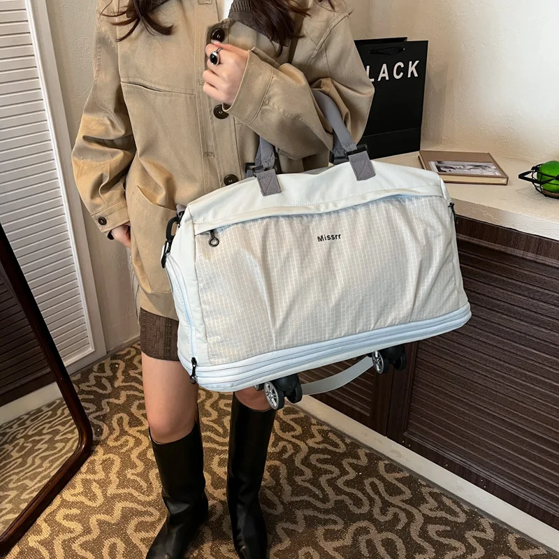 Sac de voyage extensible avec roulettes, sac de voyage couleur Blo, roue universelle détachable, sac à bandoulière simple, convient à la main