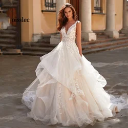 Oisslec Bride Dresses Embroidery Bridesmaid Dress Ruffles Prom Dress Layering Evening Dress Floor Length Party Gown Customize