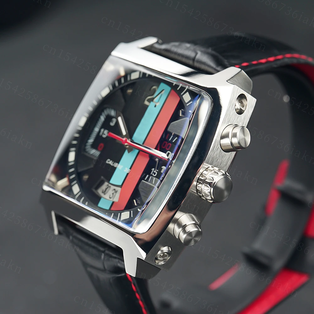 2022Fashion New Men's Color Bar Square Dial Sapphire Mirror Stainless Steel Leather Strap Sports Leisure Waterproof Quartz Watch