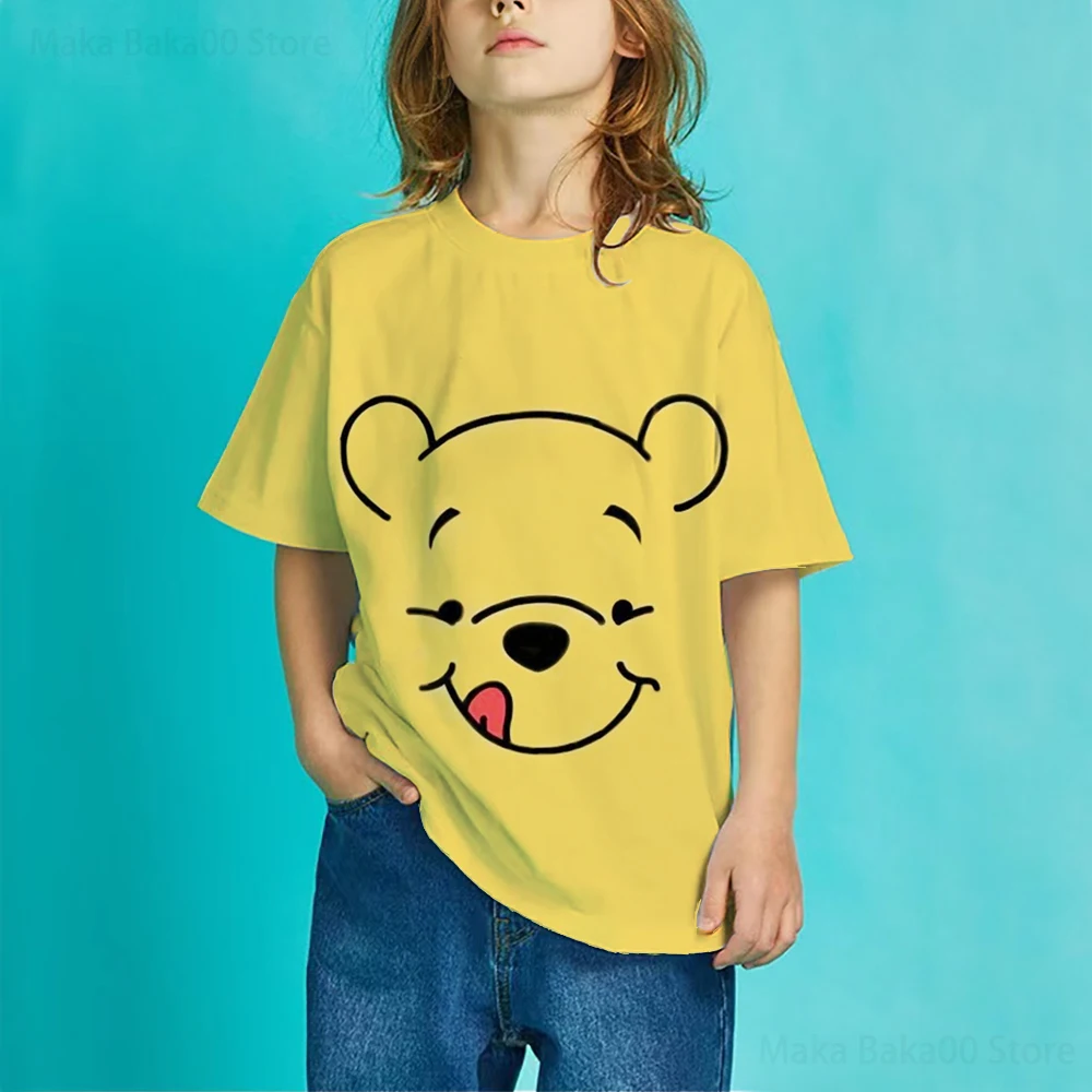 Children's clothing new summer T-shirt sweatshirt printing Disney Winnie  the Pooh casual cartoon round neck girls clothing tops