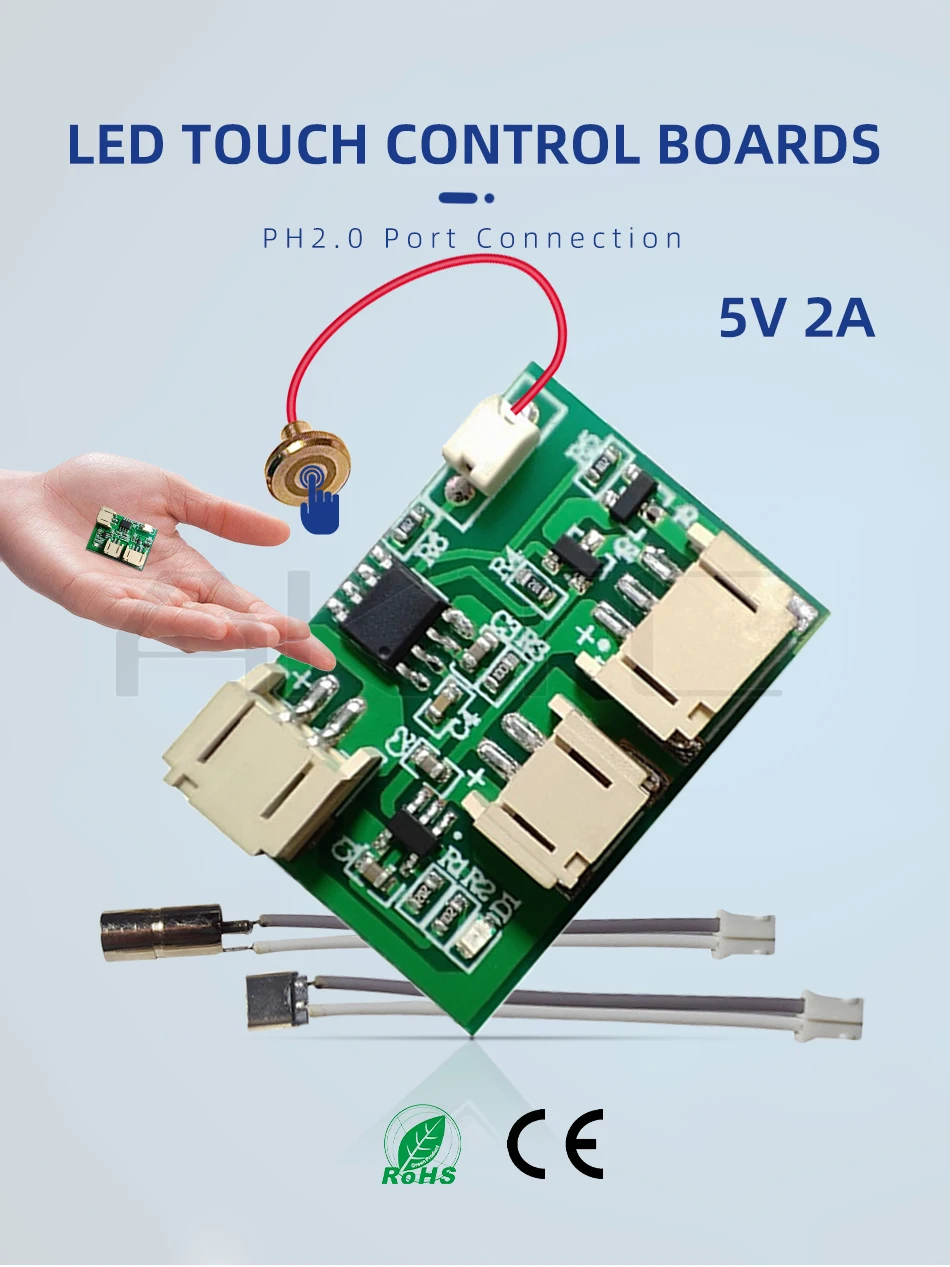 Description Picture 2 of itemNew Rechargeable LED Touch Switch Module PCB 5V 2A Low Voltage Single/Dual Color Light Board Controller with Charge/Battery Port
