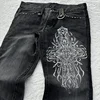 Y2K Dark Gothic Jeans Micro Flared Cross Leather Pocket Denim Pants Retro Harajuku Heavyweight Unisex Loose Streetwear Trousers 3