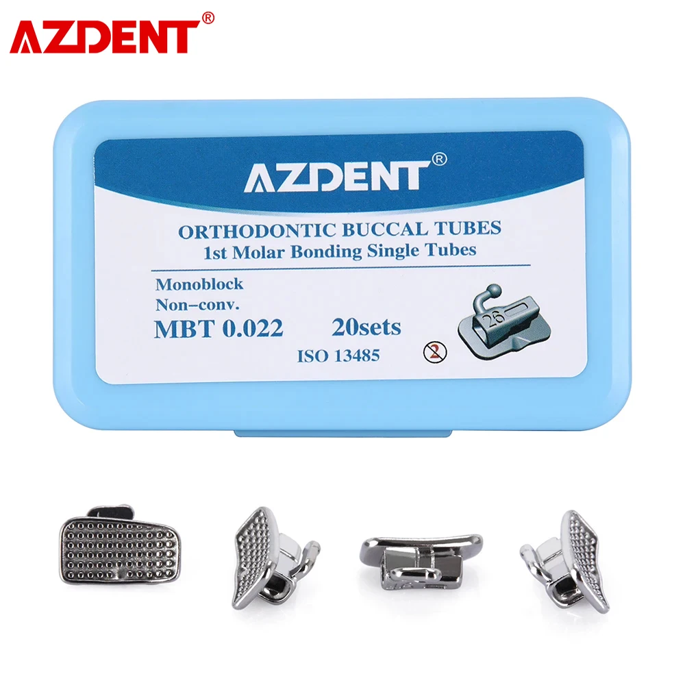 

80Pcs/Box AZDENT Dental Buccal Tube 1st Molar Bondable Monoblock Non-Convertible Single Roth MBT 0.022 Orthodontic Buccal Tube