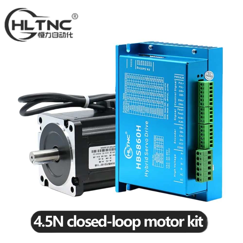 1Set Nema34 Closed Loop Servo motor Motor Kits Closed-Loop Driver HB860H+86HB250-80B 4.5N.m 86mm motor Hybrid Step-servo Drive stepper motor servo motor