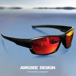 Premium Polarized Sports Sunglasses - UV400 Protection with Adaptive Lenses (C5 Red)