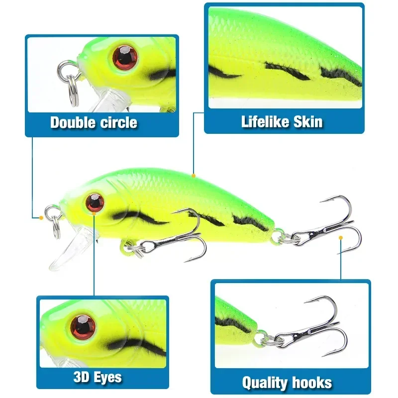 Minnow Fishing Lures 5cm 4.2g 3D Eyes Plastic Hard Bait Crankbait Wobblers With 10# Hooks Artificial Japan Swimbait Peche Tackle
