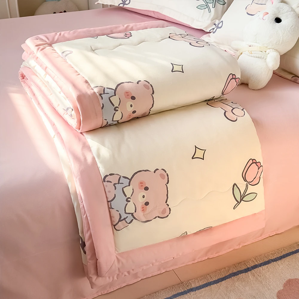 Summer Quilt YanYangTian Thin Wadding Blanket Cute Printing Four Seasons Duvet Comforter for Double Bed